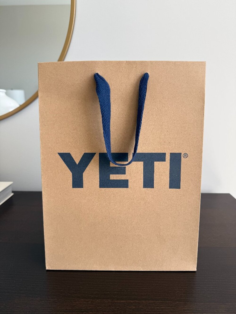 YETI Kraft Paper Shopping Gift Bag Navy Handles
